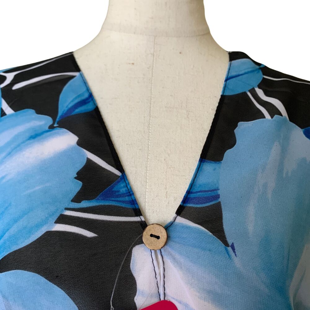 Hawaii Blue Floral 4-Way Cover Up Kaftan Beach Top Scarf Wrap Skirt OS - Picture 3 of 11